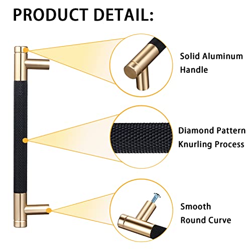 GTKHAAPPY Cabinet Handles 2-Pack 5'' Modern Black & Gold Aluminum Cabinet Pulls Knurled Diamond Pattern Drawer Hardware for Kitchen Cupboard Door and Bathroom (3.75" Hole Center)