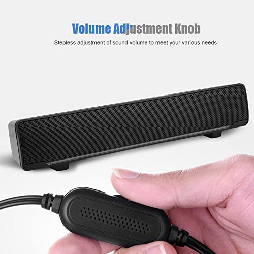 Cryfokt USB Wired Stereo Soundbar, Computer Speaker with 3.5Mm Input, Bass Surround Sound Box, 3D Stereo Sound Adjustable Volume PCfor Desktop, Laptop, Smartphone, Tablet PC (Black)