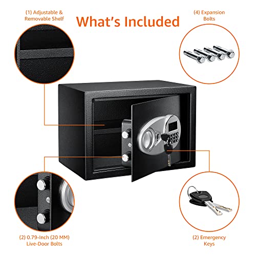 Amazon Basics Steel Security Safe with Digital Keypad - Secure Money, Cash, Jewelry, ID Documents, 14 Litres, 35 cm W x 35 cm D x 25 cm H, Black