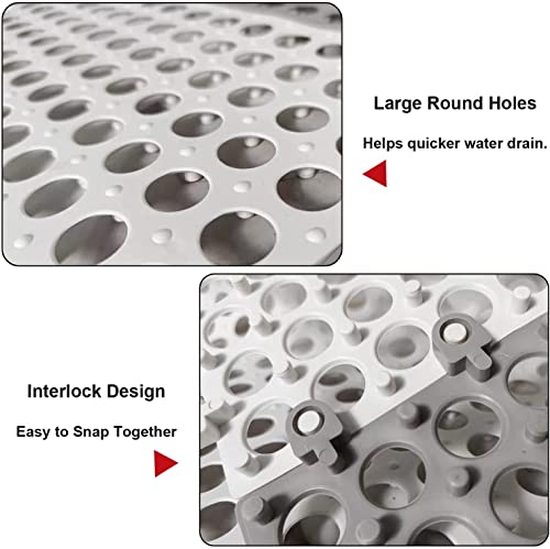 COCLUX 12 Pack Interlocking Non Slip Drainage Floor Tiles, 11.8 X 11.8 Inch Soft PVC Bath Shower Floor Mat with Suctions Cups, Drainage Holes for Bathroom, Kitchen, Pool, Wet Areas
