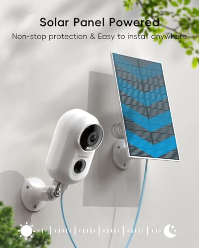 ZUMIMALL 2K Solar Camera Security Outdoor, Solar Powered Battery Operated Wireless FHD Outside Surveillance Camera for Home Security, Night Vision, PIR Motion Detection, IP66 Waterproof, 2.4G WiFi