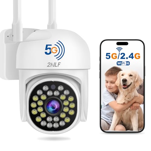 2NLF 1080P HD Outdoor Security Camera Wireless, 5GHz & 2.4GHz Wi-Fi PTZ Security Camera with 360° Vision, Motion Detection, Color Night Vision, Two-Way Audio, SD/Cloud Storage, IP66 Waterproof
