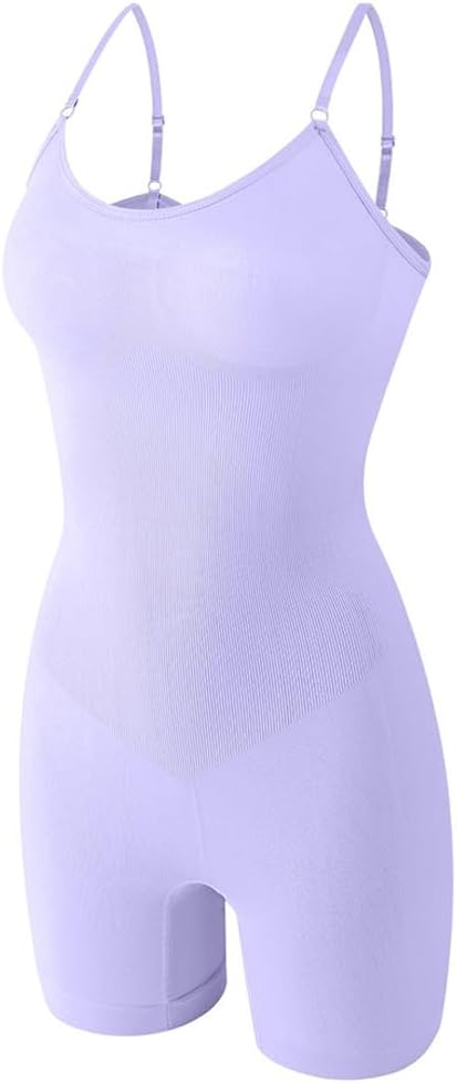 Body Shaper for Women Full Body Shaper, Thigh Slimmer, Hip Up, Waist Compression, Shoulder Adjustable Straps - Light Purple
