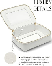 Small Cosmetic Bag for Purse Mini Makeup Bag for School Cute Clear Make Up Pouch for Travel Tiny Leather White Make Up Organizer Case for Backpack Toiletry Bag Waterproof Square Pouch with Zipper
