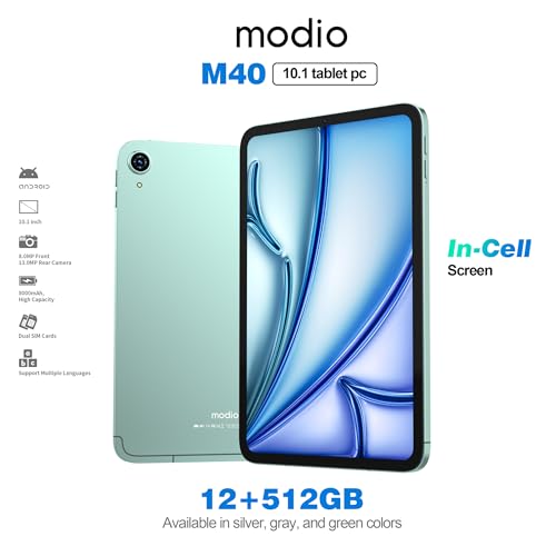 Modio M40 Android 5G Tablet, 10.1-inch HD Display, 12GB RAM, 512GB Storage, 8000mAh Battery, Dual SIM (Green)