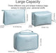 SYOSI 3 Pieces Makeup Bag, Cosmetic Bags, Pu Leather Large Make up Bag Organizer for Women and Girls Portable Waterproof Travel Toiletry Bag Pouch Travel Organizer Storage Cases (Leather Blue)