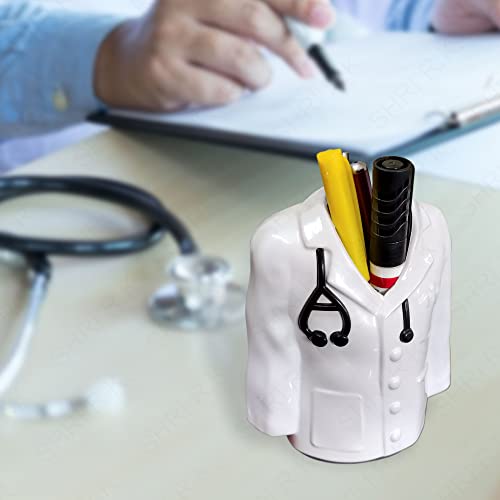 Shri.R.K Doctor Coat Pen Pencil Holder Stand For Desk And Offices Tables (Plastic), Stationery, White