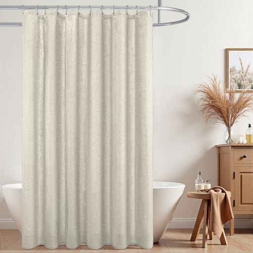 Textured Fabric Shower Curtain Liner Set with Hooks Waterproof Luxury Natural Linen Neutral Tone Burlap Woven Look Vintage Country Style Rustic Shower Curtains for Bathroom,Tan Beige,72x72 Inch