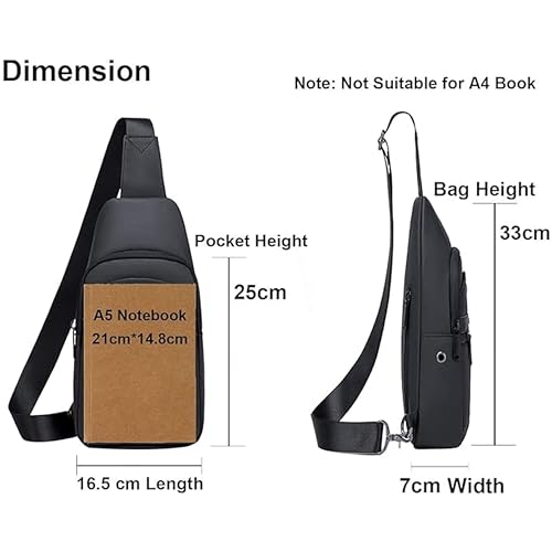 ah arctic hunter Sling bag for Men and Women, Water Resistant Durable small shoulder Daypack with built in Earphone jack and Shock proof Compartments, XB13001 (Black)