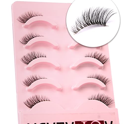 aupalada False Eyelashes Natural Half Lashes Short Wispy Clear Band 1/2 Lashes Pack Cat Eye 3D Faux Mink 3/4 Eye Lashes Multipack , Lash Clusters, Half Lash