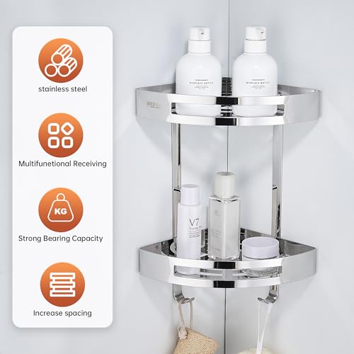 BRIMIX Bathroom Shelves SUS 304 Stainless Steel Shower Caddy Shelf Wall Mounted Shower Rack Corner Shower Organizer