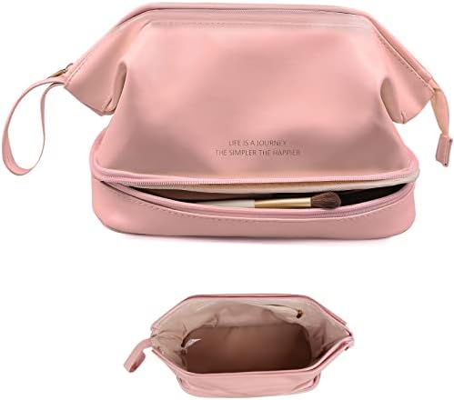 NAWOKEENY® Double Layer Cosmetic Bag - Large Capacity Portable Toiletry Bag for Travel, Makeup Organizer, PU Leather, Waterproof (Black)