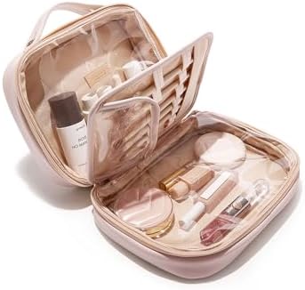 EACHY Travel Makeup Bag,Large Capacity Cosmetic Bags for Women,Waterproof Portable Pouch Open Flat Toiletry Bag Make up Organizer with Divider and Handle