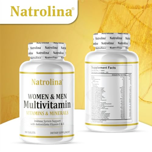 Natrolina Adults Multivitamin for Men & Women 300 Tablets With Multi Minerals & Multi Vitamins | Support Immune System with Antioxidant Vitamin C & E, Energy & Metabolism | Daily Nutritional Support