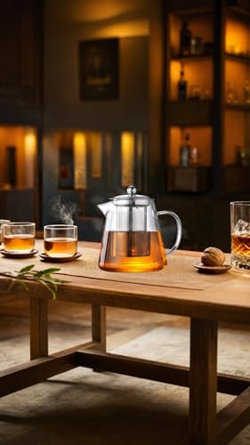Sweet sevenÂ® Glass Teapot Infuser Set, 32oz Stovetop Safe Blooming & Loose Leaf Tea Maker, good for Flowering Tea & Herbal Brews, Elegant Design Tea Pot Kettle Set