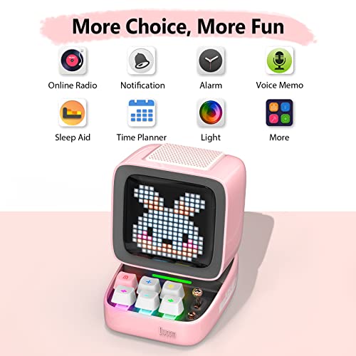 DIVOOM ACDIVDITPNK Divoom Ditoo Pixel Art Portable Bluetooth Speaker with App Controlled 16X16 LED Front Panel Pink - Pink (Pack of1)