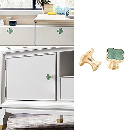 Gold-t Drawer Knobs Girls Room Cabinet Knobs Pull Handles Clover Brushed Brass Kitchen Cabinet Handles Cupboard Bathroom Door Knobs Dresser Hardware for Drawers Shell (4, Green)