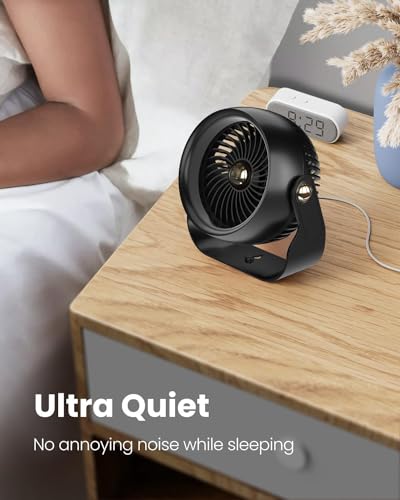 Desk Fan, 6 Inch Quiet Air Circulator Fan, 4 Speeds with Strong Airflow, 270° Rotate Portable Fan For Bedroom Home Office Desktop Travel