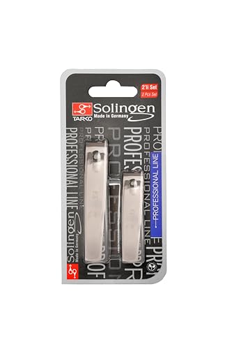 Solingen Nail Clippers | 2 Pcs Professional Sharp Tools Set | Stainless Steel Metal Made in Germany | Kit for Manicure & Pedicure ToeNail FingerNail Care For Women Mens and Baby