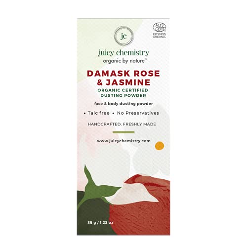 Juicy Chemistry Organic Dusting Powder, Damask Rose & Jasmine Talc Free Powder, 35 gms Body Powder for Dry and Cool Skin