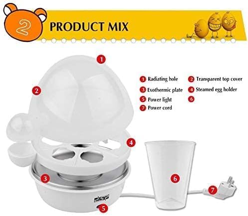 DSP Electric Egg Cooker 2-in-1 Steamer, 6-Egg Capacity, Rapid Boiler for Hard, Soft, and Poached Eggs, BPA-Free, Automatic Shut-Off, Multi-Function Cooker for Healthy Breakfasts, Model -KA5016 (Pink)