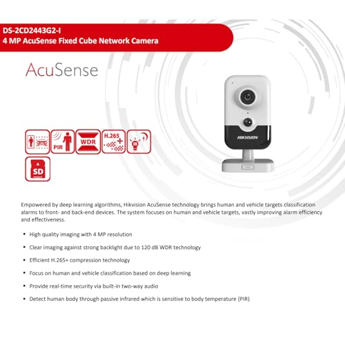 Ⲏіkvіsіon IP Camera DS-2CD2443G2-I 4MP Home Security Camera Indoor, AcuSense PIR Cube POE IP Camera with Phone App, 2.8mm Lens, H.265+ WDR, Build in SD Slot, Two Way Audio, Compatible with Hikvision