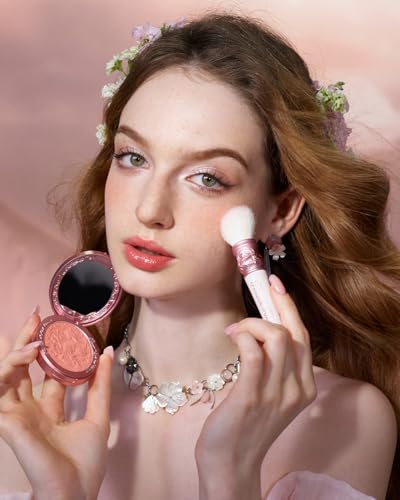 Flower Knows Midsummer Fairytales Blush Brush - Premium Makeup Brush for Liquid, Cream, Powder - Buffing, Blending, Face - Soft Synthetic Bristles (01 White Vanilla)