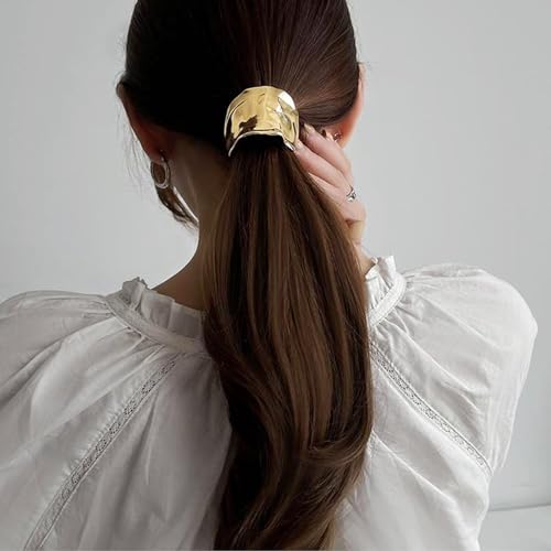 KASTWAEV 2 Pcs Ponytail Holder Hair Clips, French Metal Hair Cuffs, 1.96Inch Hair Accessories for Women, Elegant & Simple, Idea for Women & Girl (Gold, Silver)