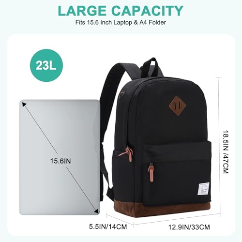 VASCHY Men's Backpack, Women's Waterproof School Bag, Boy Girl Computer 15.6 Inch Vintage for School, College, Work, Travel, Leisure