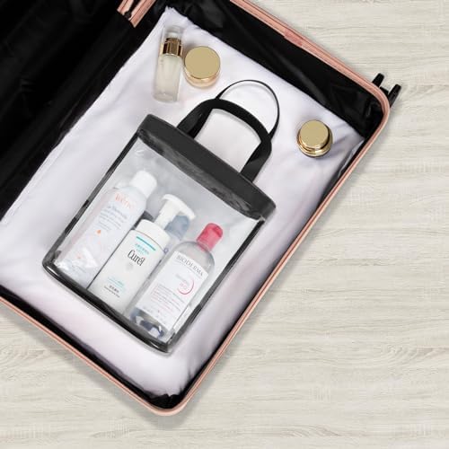 onemoky Travel Toiletry Bag, Clear Makeup Bag for Women, TSA Approved Toiletry Bag, Waterproof Clear Bag Cosmetic Pouch, Transparent Makeup Organizer, Carry on Airport Airline Compliant, Beige