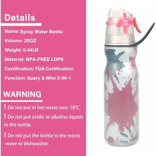 Xspring Spray Water Bottle Kids, 590ml Leakproof Spray Cooling Bottle, Kids Cool Misting Water Bottles with Three-Layer Heat Insulation, Safe Misting Water Bottle for Cycling, School