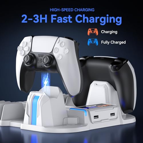 Nepagz PS5 Slim Cooling Stand With Controller Charging Station, 3-Level Fan, 12 Game Storage for PlayStation 5 (Digital/Disc) - White