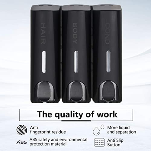 MAKINGTEC Hand Press Soap Dispenser, 3 in 1 Soap Dispenser, Shampoo and Conditioner Dispenser, soap Separator Bathroom, Shower Separator with 3x350ml Refillable Bottles ABS Wall Mount Black