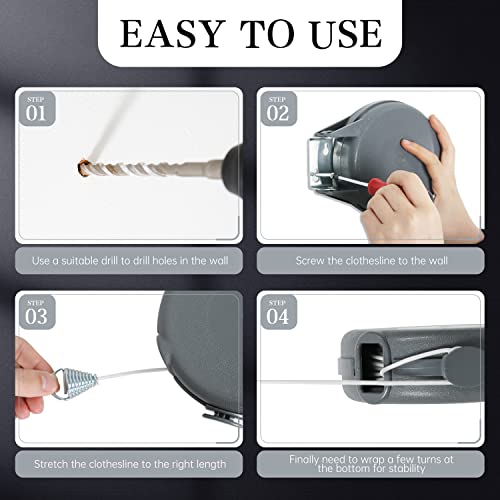 ZOES HOMEWARE Retractable Clothesline Heavy Duty Retracting Clothes Line Outdoor and Indoor with Durable ABS Shell and 40 Feet Extruded PVC Line,with Lock to Prevent Sagging Gray
