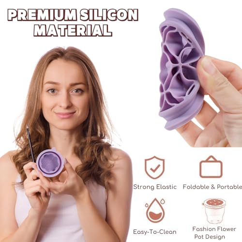 3-IN-1 Silicone Makeup Brush Cleaner & Holder - Portable Folding Washing Tool,Travel-Friendly Brush Cleaner Mat for Brushes,Sponge,Powder Puff - Cosmetic Brush Cleaning & Drying Organizer-Purple