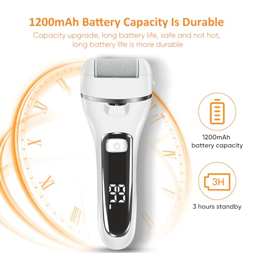 Electric Callus Remover for Feet | Rechargeable Foot File, Electric Foot Scrubber | 18 Piece Pedicure kit for Cracked Heels & Dead Skin with 3 Roller Heads By Quantum Lux (White)