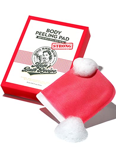 Mom's Bath Recipe Body Peeling Pad Strong, All in One Bubble Body Wash & Scrub Gloves with Kelp & Biotics, Intense Exfoliating Mitts for Dead Skin Cells, Goosebumps and Scaly Skin, 8 Sheets