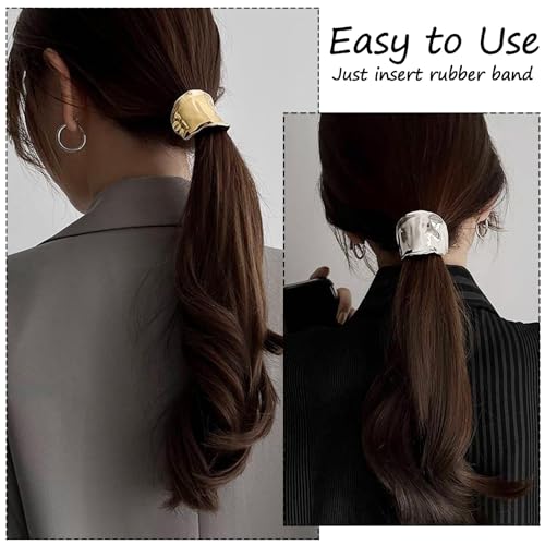 KASTWAEV 2 Pcs Ponytail Holder Hair Clips, French Metal Hair Cuffs, 1.96Inch Hair Accessories for Women, Elegant & Simple, Idea for Women & Girl (Gold, Silver)