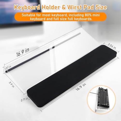 KASTWAVE Keyboard Stand and Wrist Pad, Computer Keyboard Stand with Keyboard Wrist Rest, Ergonomic Office Desk Accessories with Silicone Anti-Slip Case for Computer Home Office Game Gifts (Acrylic)