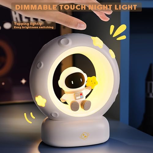 NALACAL Astronaut LED Bedside Night Light for Kids, USB Rechargeable Touch Lamp with 3-Levels Dimmable Brightness, Ideal Bedroom Decor and Gift for Birthdays, and More (White)