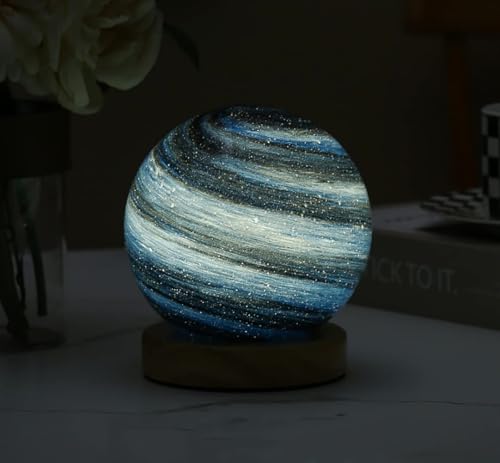 Night Galaxy Lamp, Kids Moon Light Decorative Star Lights with Wooden Stand, 3D Galaxy Moon Lights, Suitable as Night Lights Bedroom Decorations, Stocking Stuffers for Kids Adults Women