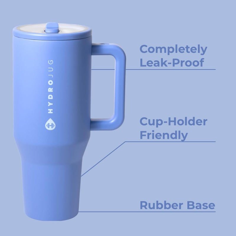 HydroJug Traveler - Modern 40 oz Tumbler with Handle & Simple Flip Straw - Car Cup Holder Friendly, Leak Resistant Water Bottle-Reusable Insulated Stainless Steel & Rubber Base - Gifts for Women & Men