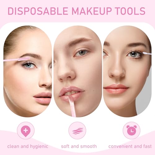 TORMEN 120pcs Makeup Applicator Beauty Kits, Eyelash Brush, Disposable Micro Cotton swab Brush,Lipstick Lip Gloss Wands Applicator for Eyelash Extensions, Lipstick Application, Eyebrow Grooming(Pink)