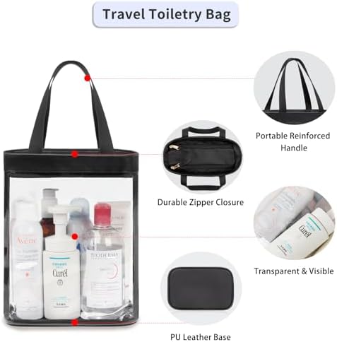 onemoky Travel Toiletry Bag, Clear Makeup Bag for Women, TSA Approved Toiletry Bag, Waterproof Clear Bag Cosmetic Pouch, Transparent Makeup Organizer, Carry on Airport Airline Compliant, Beige