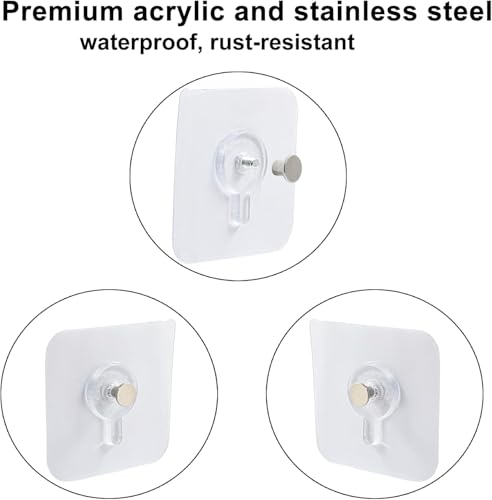 SKY-TOUCH Adhesive Wall Hooks : 18Pcs Transparent Heavy Duty Self-Sticking Hangers Without Nails, Waterproof & Rustproof for Kitchen Bathroom Home Office - Reusable No Damage Hooks (6x6cm, 4kg Load)