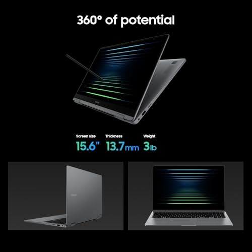 SAMSUNG 15.6” Galaxy Book5 360 Copilot+ PD, AI Laptop Computer, FHD AMOLED Touchscreen, 16GB / 512GB, Dolby Atmos Quad Speakers, All-Day Battery Life, NP750QHA-KA1US, Gray