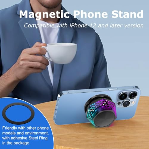 Excefore Magnetic Diamond Bluetooth Speaker, Small Wireless Speaker with Multi RGB Color Light Show, Wireless Small Bluetooth Speaker, Portable Phone Stand for iPhone, Android, TWS Pairing