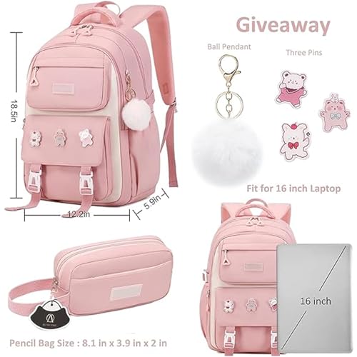 KASTWAVE Girls Backpack, Backpack for Girls, Kids Backpack with Compartments Elementary School Bag For Girls, Cute Student School Bag, School Backpack for Girls - Pink