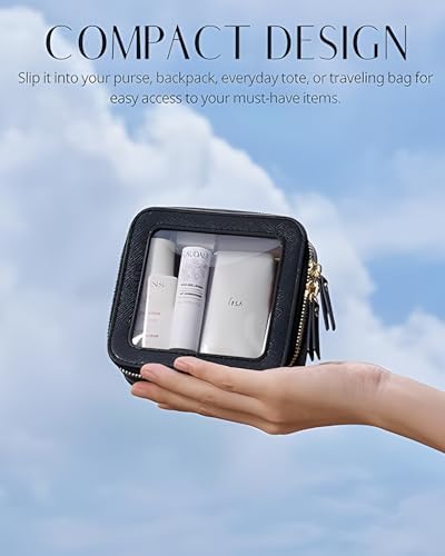 Small Cosmetic Bag for Purse Mini Makeup Bag for School Cute Clear Make Up Pouch for Travel Tiny Leather White Make Up Organizer Case for Backpack Toiletry Bag Waterproof Square Pouch with Zipper
