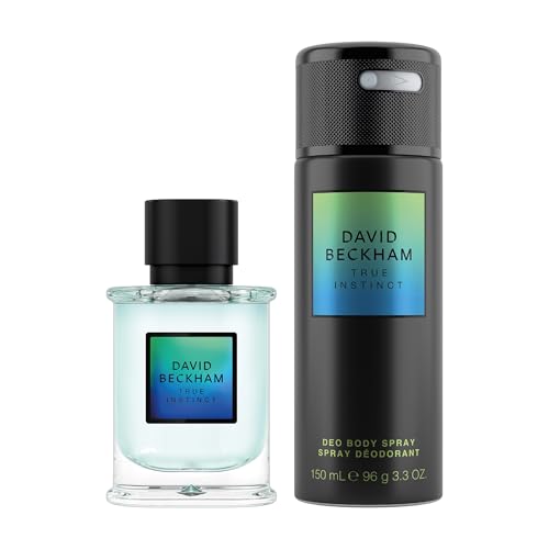 David Beckham True Instinct Eau de Parfum and Deo Body Spray Gift Set for Men, Ambery, Woody Scent, 50ml (1.6oz), 150ml (5oz)